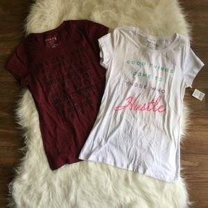 TWO Large T-Shirts White and Maroon